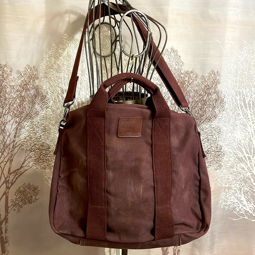 Lands' End Distressed Rugged Sturdy Canvas Faded Burgundy Work Bag Vintage Look